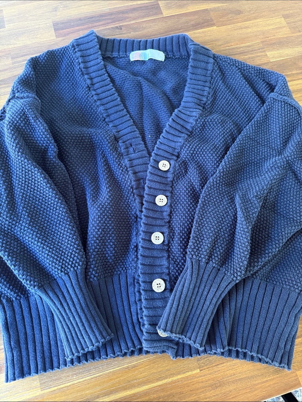 Free People Navy Button-Front Textured Knit Cardigan and pants set